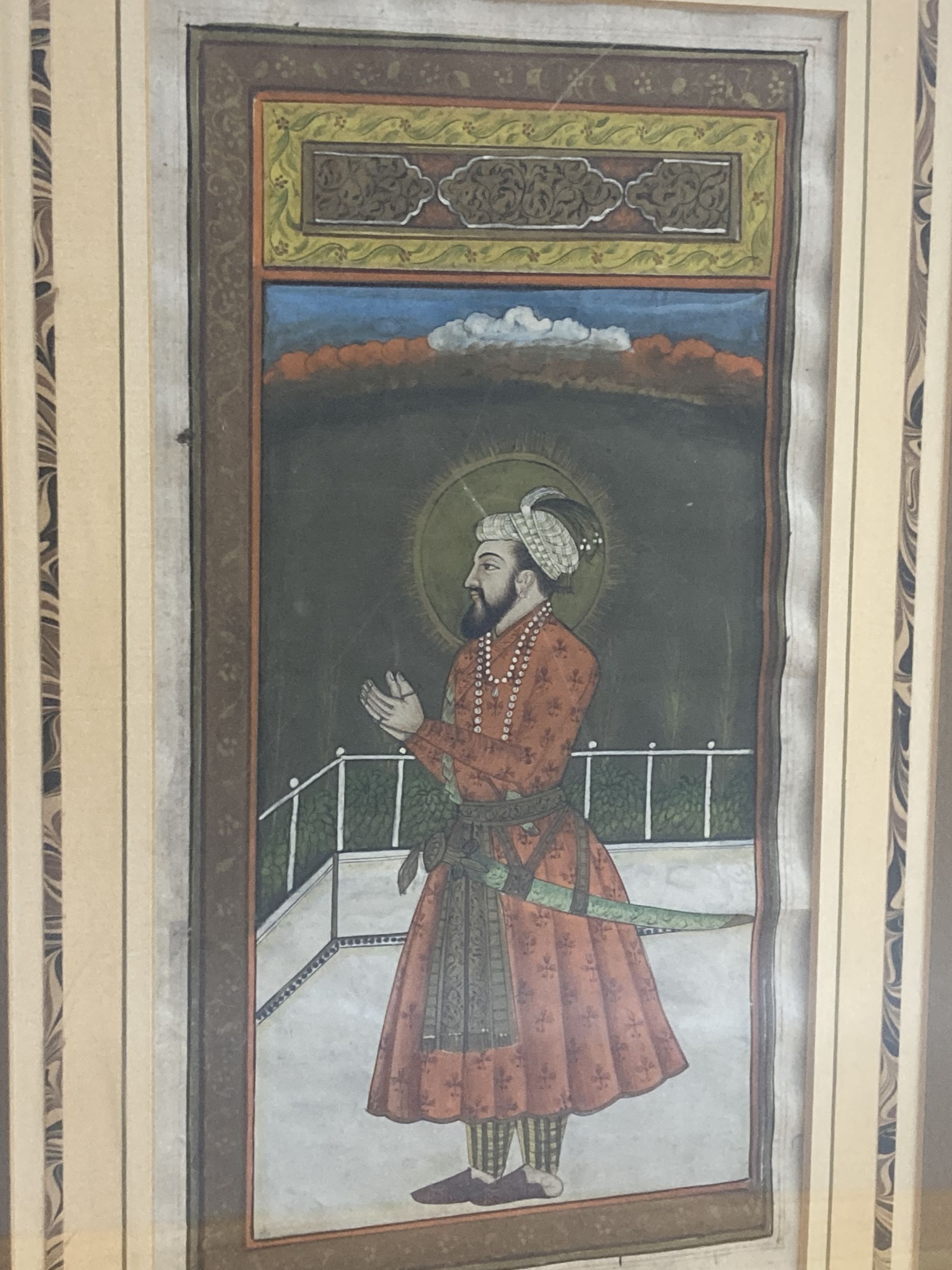 Persian School, two gouache on printed pages, Nobleman and Woman in a garden, inscribed, 25 x 13cm and 19.5 x 8cm